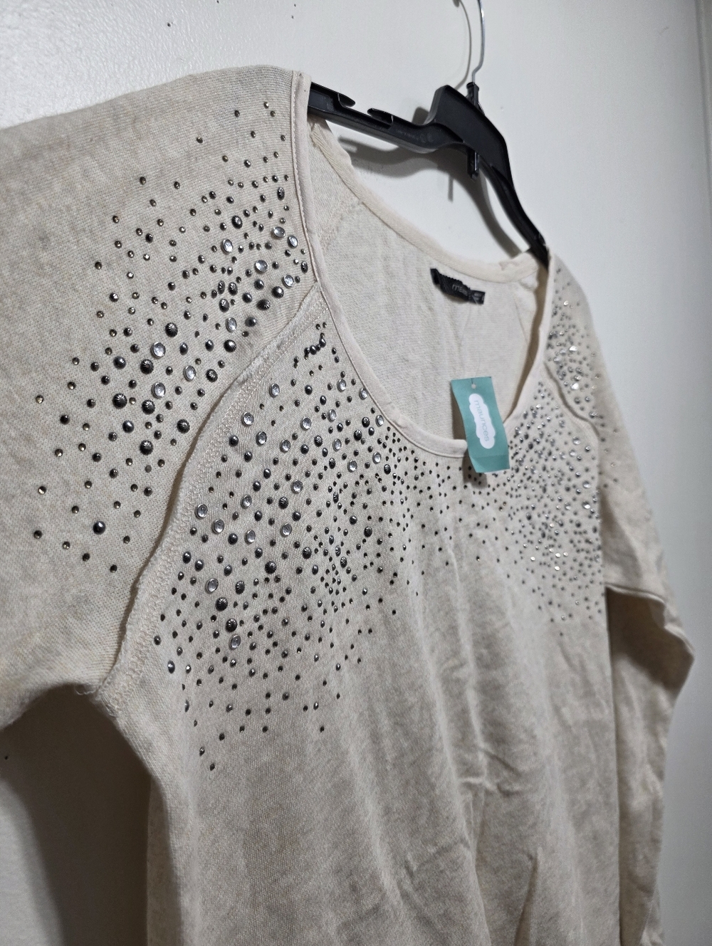 NWT! Maurices XL Cream Studded Rhinestone Embellished Layered Hem Top✨ - Picture 6 of 7